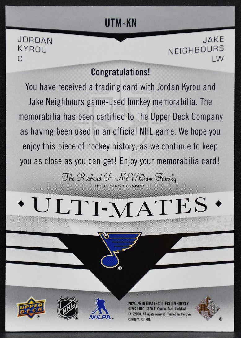 24-25 UD Ultimate Collection Ulti-Mates Jersey Kyrou / Neighbours Blues Jersey 2332