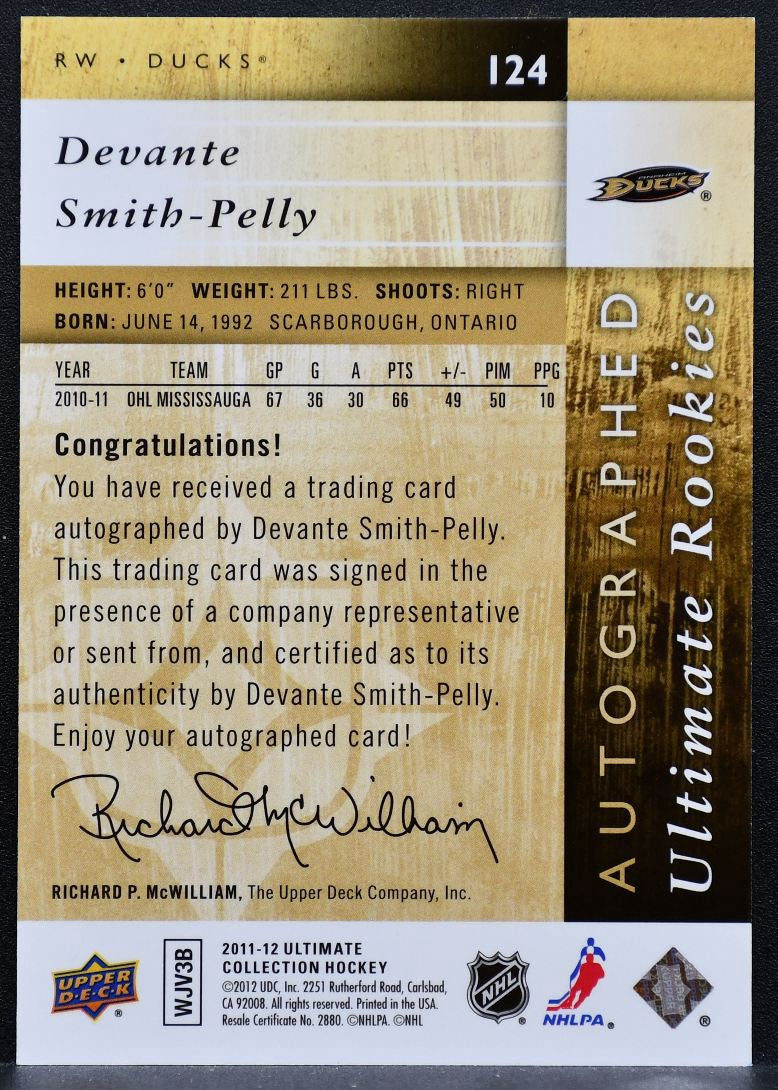 2011-12 UD Ultimate Collection Devante Smith-Pelly Ducks RC Auto 081/299 1191