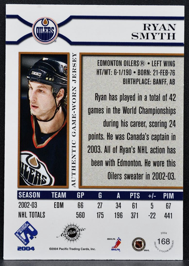 2003-04 Pacific Private Stock Reserve Jersey Ryan Smith 168 Oilers Jersey 3971