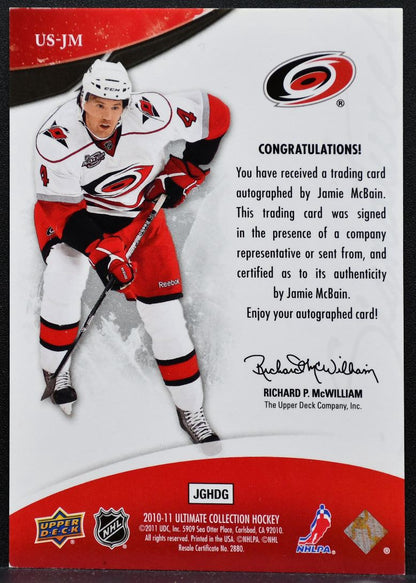 2010-11 UD Ultimate Collection Signatures Jamie McBain Hurricanes Auto 9419