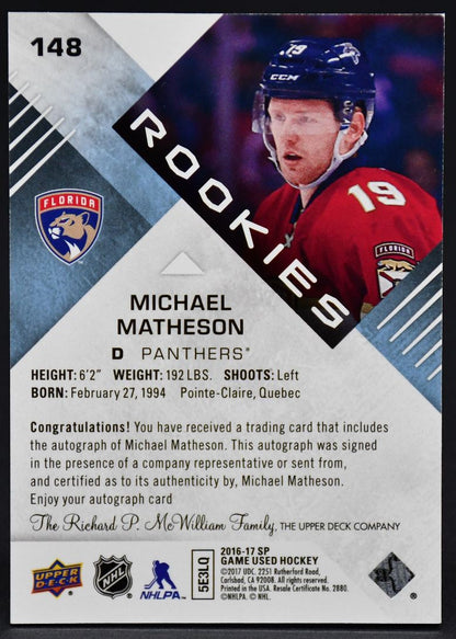 2016-17 SP Game Used Authentic Rookies Auto Michael Matheson 148 RC Auto