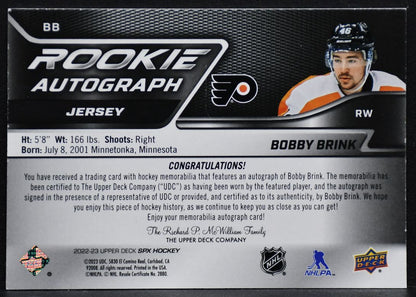 2022-23 SPx Rookie Auto Jersey Bobby Brink BB  RC Auto 182/375 Jersey