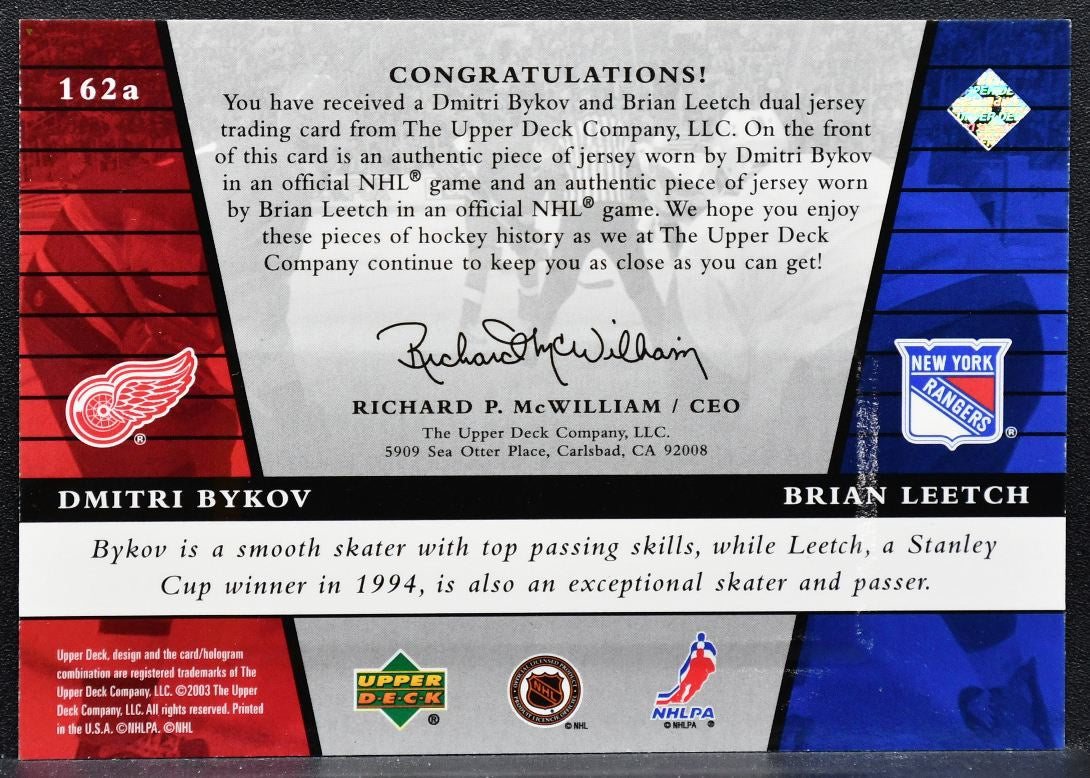 2002-03 UD Rookie Update Inspirations Bykov/Leetch RC Jersey 4107