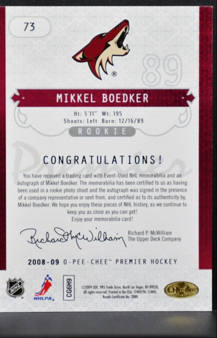 2008-09 OPC Premier Rookie Quad Patch Auto Boedker RC Auto 184/299 Jersey 9960