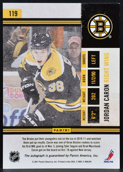 2010-11 Playoff Contenders Season Ticket Rc Jordan Caron 119 Bruins RC Auto 5941
