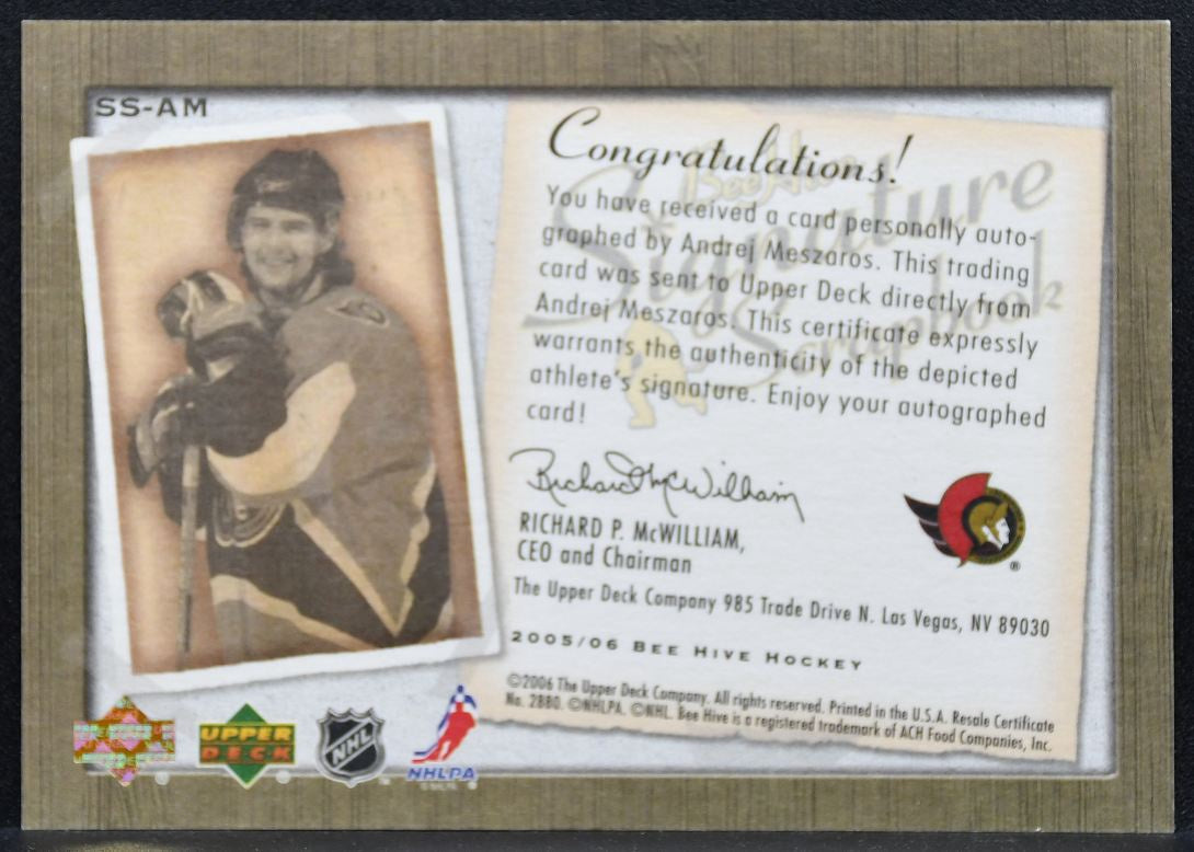 2005-06 UD Beehive Signature Scrapbook Meszaros SS-AM Ottawa Senators Auto 1161