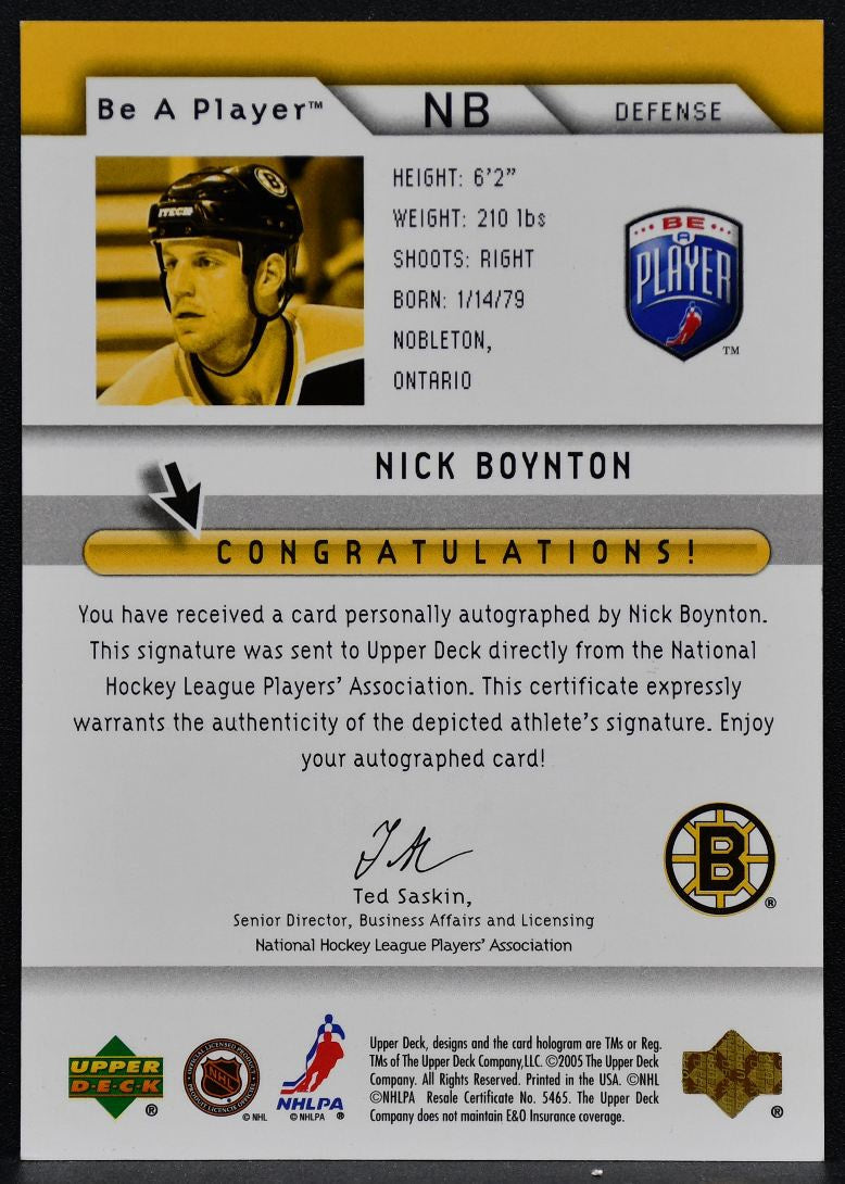 2005-06 Upper Deck Be a Player Signatures Nick Boynton NB Auto 4969