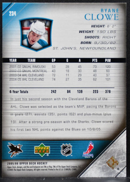 2005-06 Upper Deck Young Guns Ryane Clowe 234 San Jose Sharks RC 8246