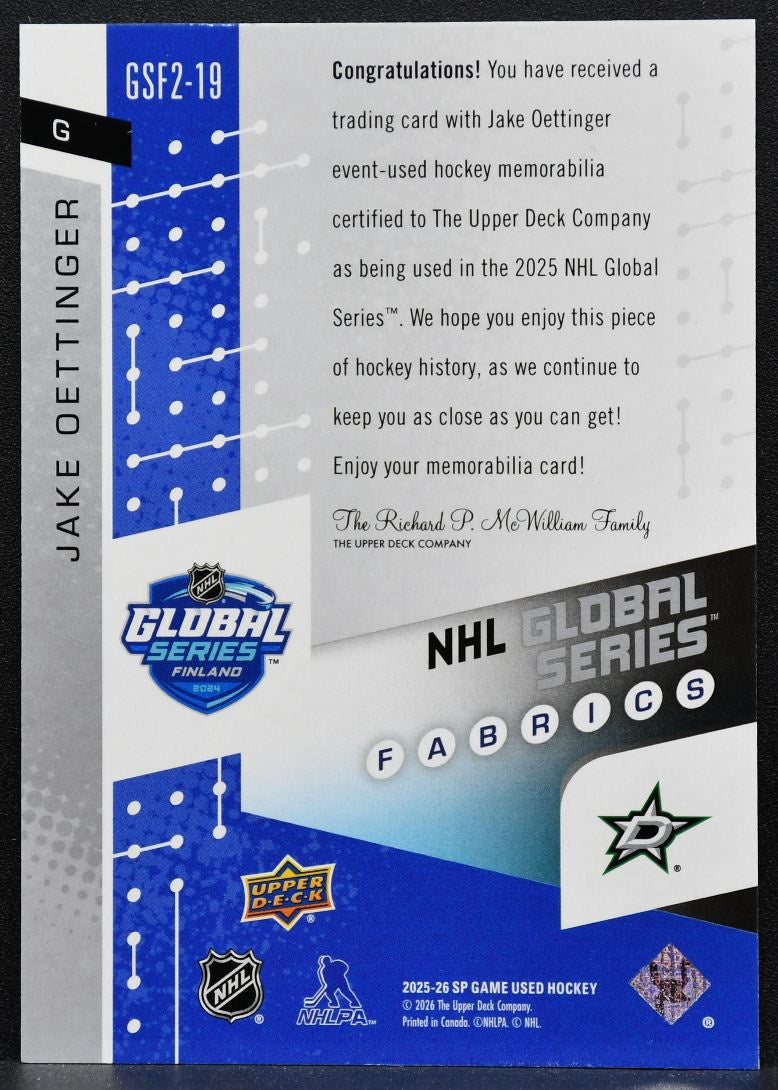 2025-26 SPGU Global Series Stars vs. Panthers Fabrics Oettinger Jersey 6804