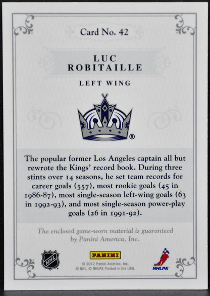 2012-13 Panini Dominion Jersey Luc Robitaille 42 Kings 039/100 Jersey 0191
