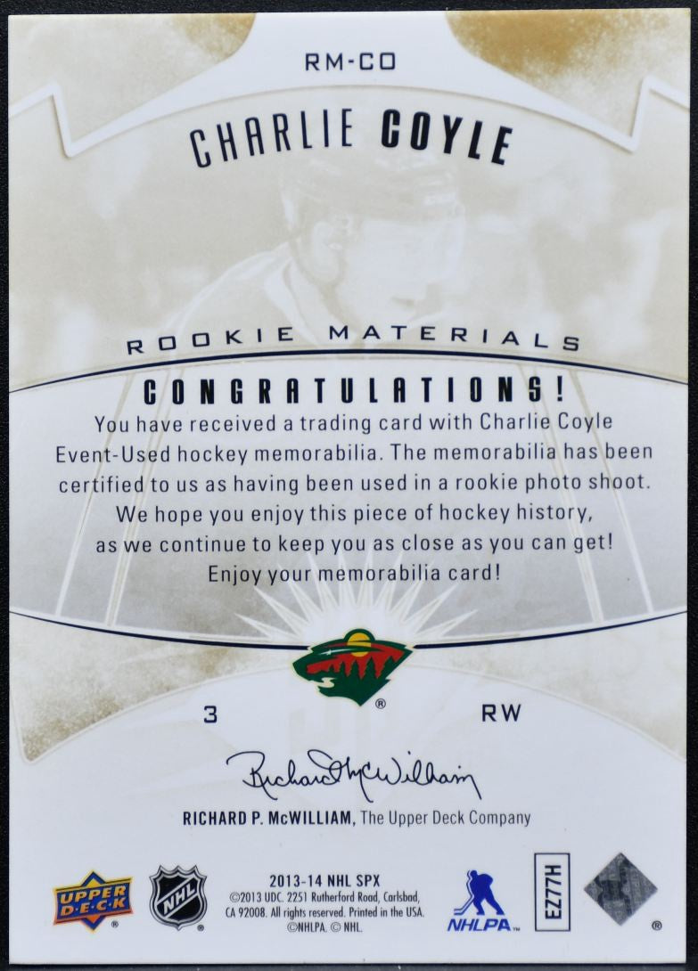 2013-14 SPx Rookie Materials Patches Charlie Coyle RM-CO RC /75 Patch 2158