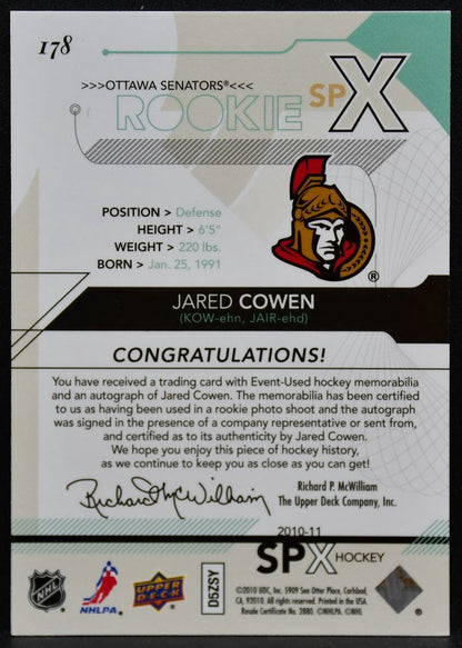 2010-11 SPx Authentic Jersey Cowen 178 Senators RC Auto 140/799 Jersey 6580