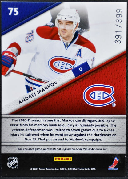 2011-12 Panini Certified Fabric of the Game Markov Canadiens /399 Jersey 2706