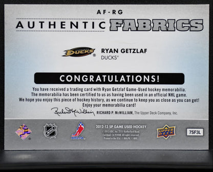 2012-13 SP Game Used Authentic Fabrics Ryan Getzlaf AF-RG Ducks Jersey 8113