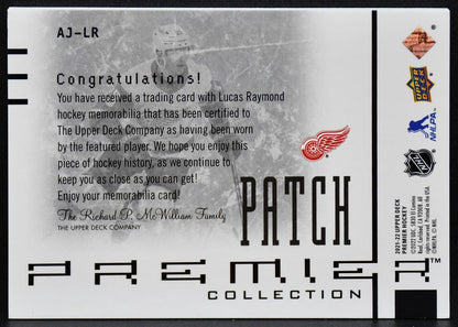 2021-22 UD Premier Collection Patch Raymond AJ-LR Red Wings 04/15 Patch 3022