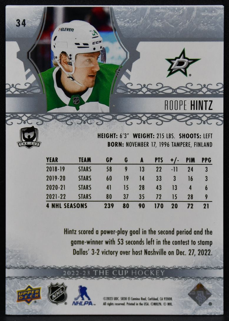 2022-23 Upper Deck The Cup Roope Hintz 34 Dallas Stars 085/249 4302
