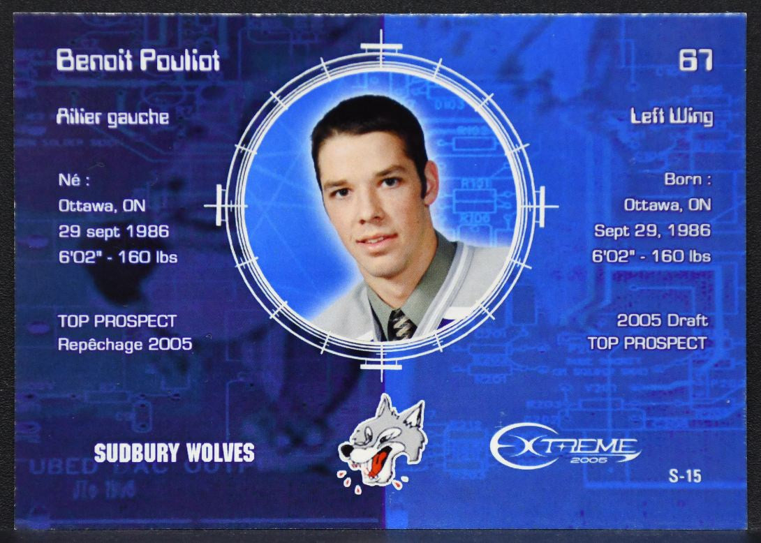 2005-06 Extreme Sudbury Wolves OHL Benoit Pouliot S-15 Sudbury Wolves Auto 9758