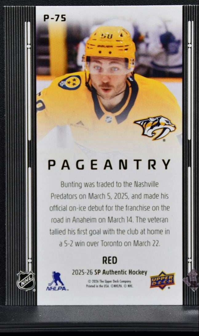 2025-26 SP Authentic Pageantry Red Michael Bunting P-75 Nashville Predators 9126