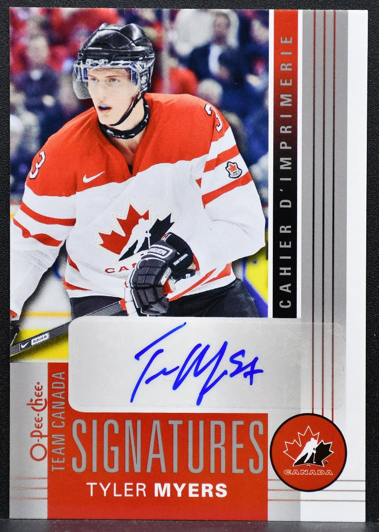 2013-14 O-Pee-Chee Team Canada Signatures Tyler Myers TC-TM Canada Auto 8377