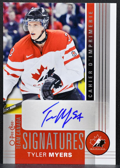 2013-14 O-Pee-Chee Team Canada Signatures Tyler Myers TC-TM Canada Auto 8377