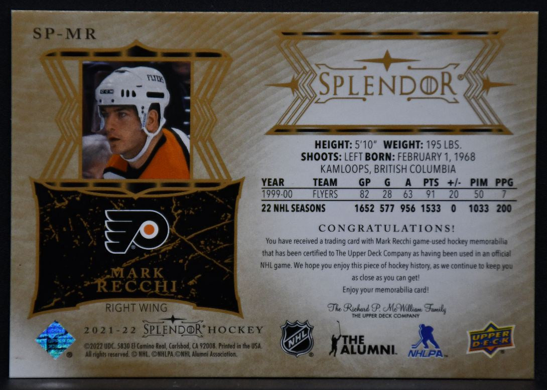 2021-22 Upper Deck The Cup Splendor Mark Recchi SP-MR Philadelphia Flyers Patch 2523