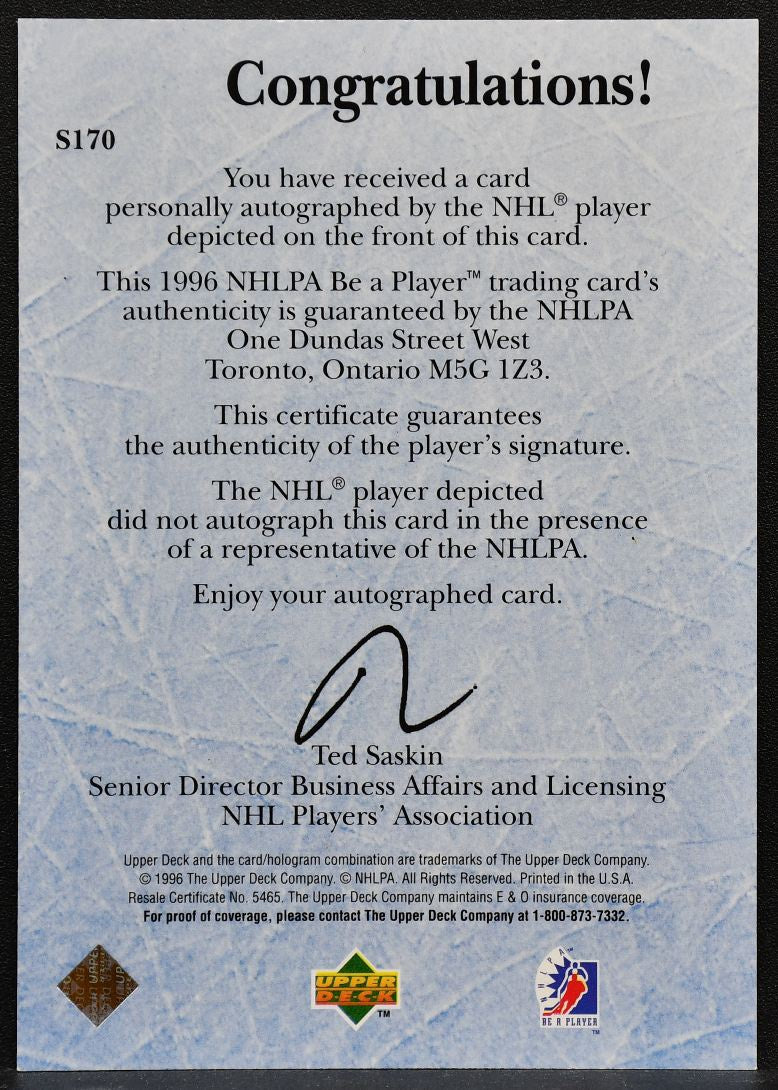 1996-97 Be A Player Rookie Quotebook Eric Daze S170 RC Auto 4754