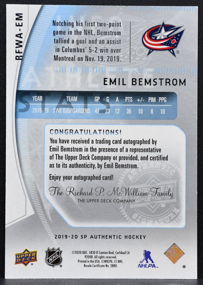2019-20 SP Authentic 2009-10 Retro FW Auto Bemstrom RC Auto 305/399 1711