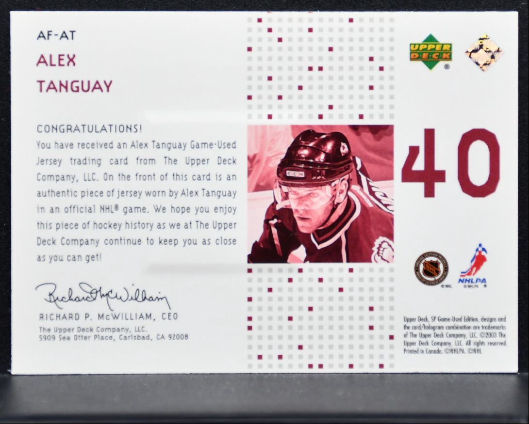 2002-03 SP Game Used Authentic Fabrics Alex Tanguay 051/225 Jersey 1830