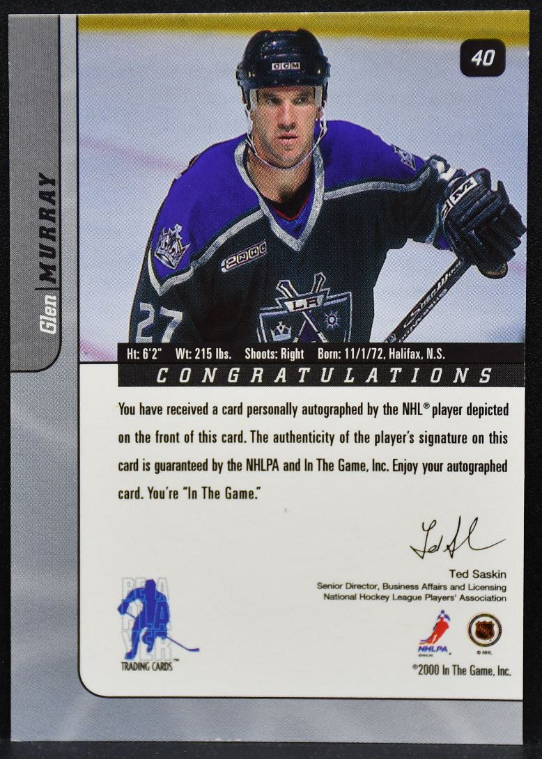 2000-01 Be a Player Signature Series Auto Gold Glen Murray 40 Kings Auto 6122