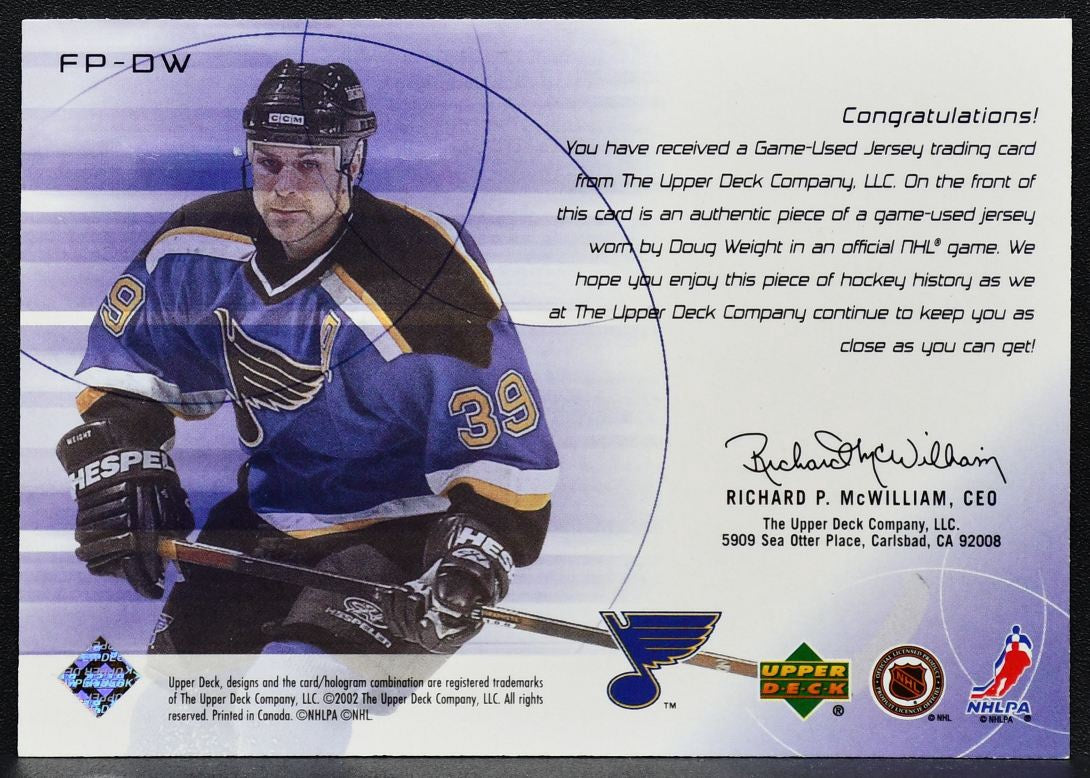 2001-02 UD Challenge for the Cup Jerseys Doug Weight FP-DW Blues Jersey 3237