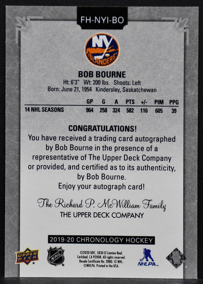 2019-20 UD Chronology Auto Bob Bourne FH-NYI-BO New York Islanders Auto