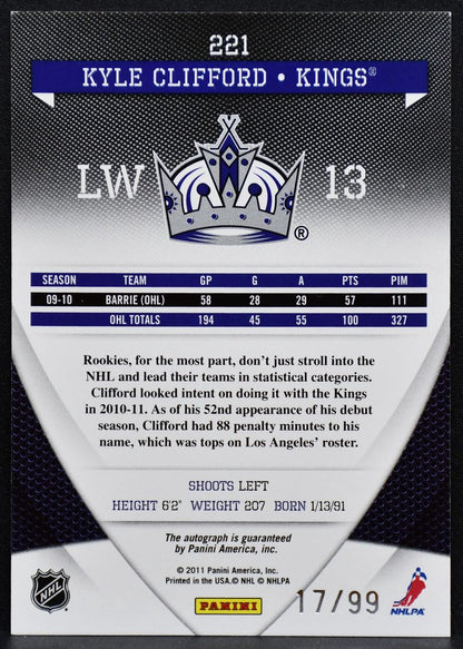 2010-11 Panini Donruss Elite RC Auto Kyle Clifford 221 Kings RC Auto 17/99 7570