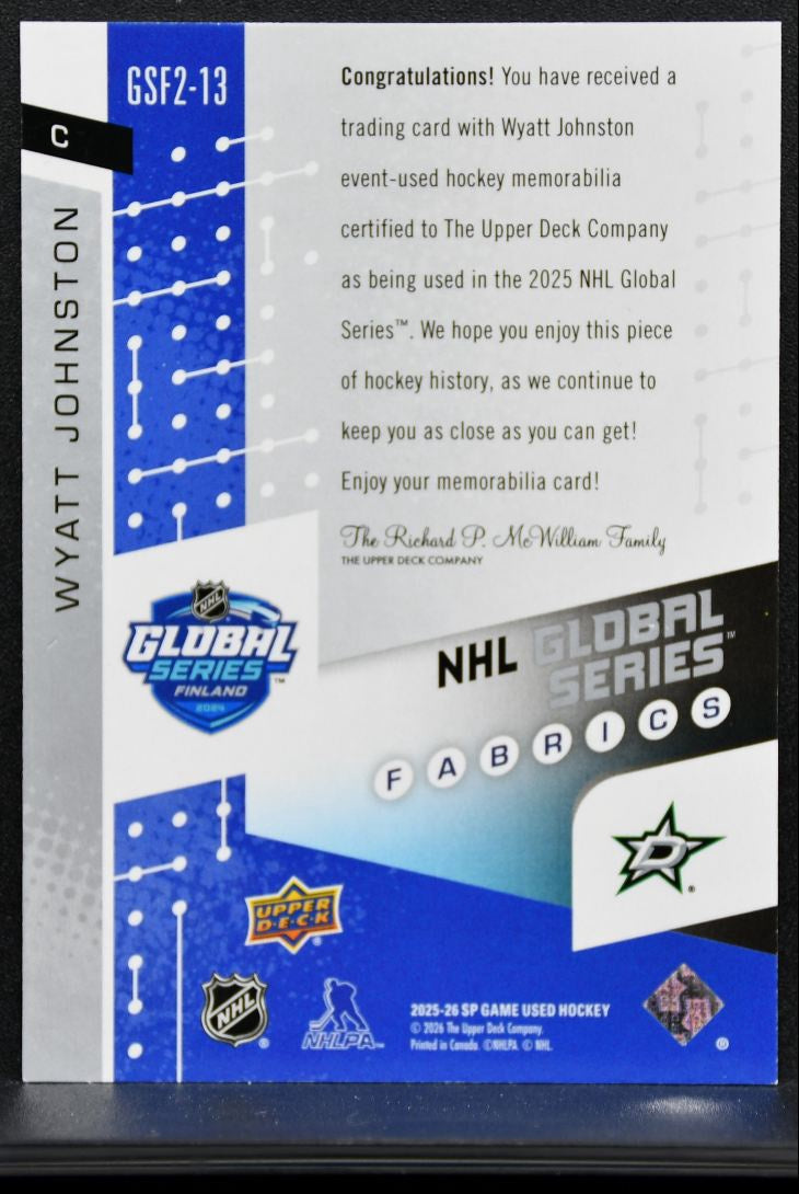 2025-26 SP Game Used Global Series Fabrics Wyatt Johnston Stars Jersey 9607