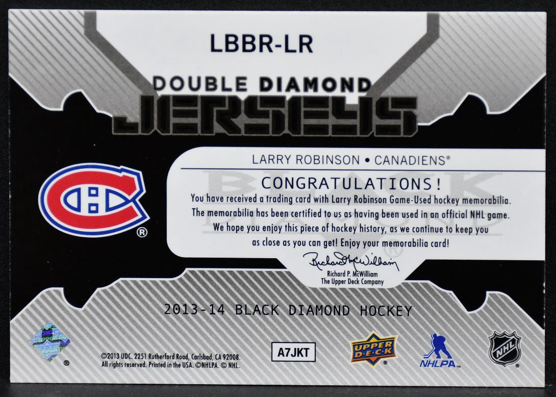 13-14 UD Black Diamond Double Jerseys Larry Robinson LBBR-LR Canadiens Jersey 3897
