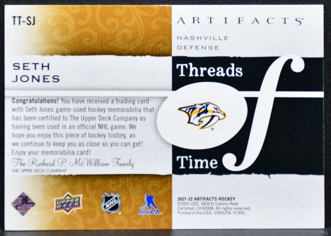 2021-22 Upper Deck Artifacts Threads of Time Seth Jones Predators Jersey 5405