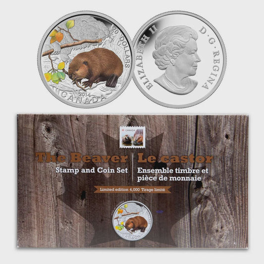 2014 $20 Baby Animals: Beaver - Pure Silver Coin and Stamp Set (244313)