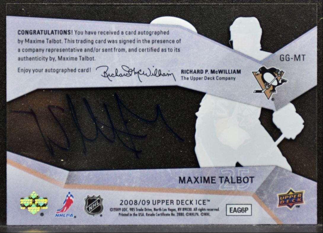 2008-09 Upper Deck Ice Glacial Graphs Maxime Talbot GG-MT Penguins Auto 3834