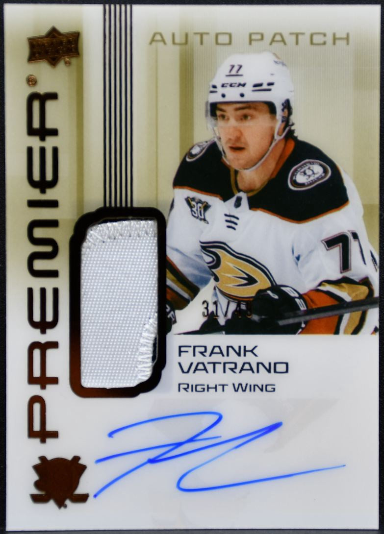2024-25 UD Premier Collection Auto Patch Frank Vatrano Ducks Auto /49 Patch 4588