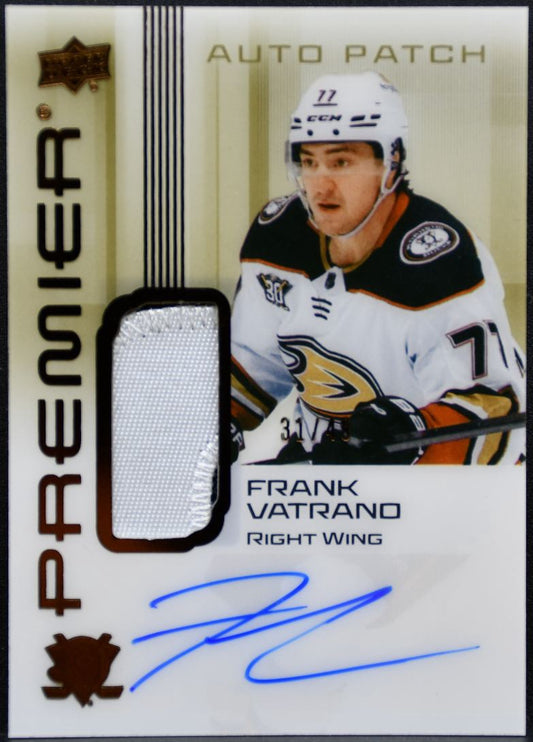 2024-25 UD Premier Collection Auto Patch Frank Vatrano Ducks Auto /49 Patch 4588