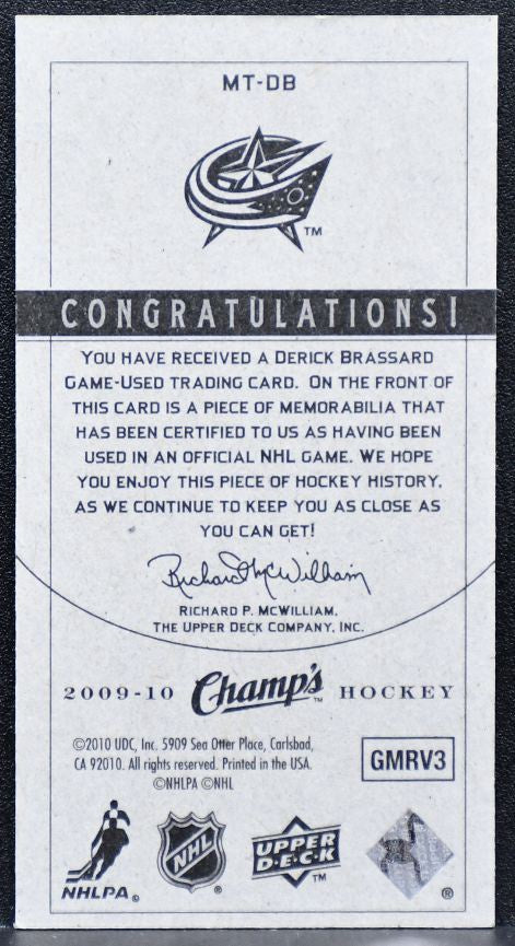 2009-10 Upper Deck Champ's Threads Derick Brassard Blue Jackets Jersey 3257