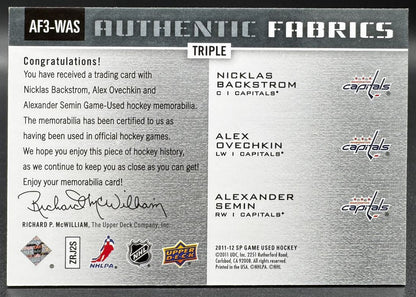 2011-12 SP Match utilisé Tissus Triples Backstrom/Ovechkin/Semin /25