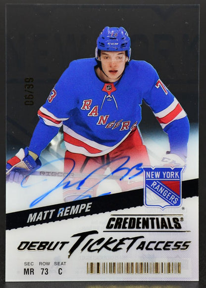 2024-25 UD Credentials Debut Ticket Access Rempe New York Rangers RC Auto 06/99