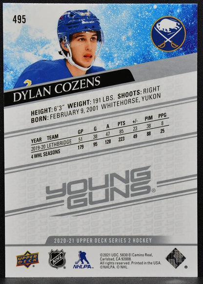 2020-21 Upper Deck Series 2 Young Guns Dylan Cozens 495 Buffalo Sabres RC 8821