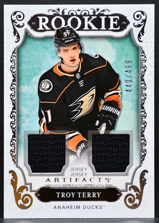 2018-19 UD Artifacts Rookie Material Silver Troy Terry Ducks RC Jersey 9945