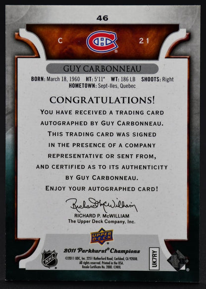 2011-12 Parkhurst Champions Guy Carbonneau 46 Auto