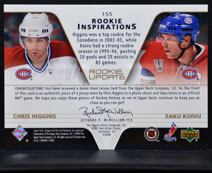 2003-04 UD Update Inspirations Higgins/Koivu RC 620/999 Jersey 7252