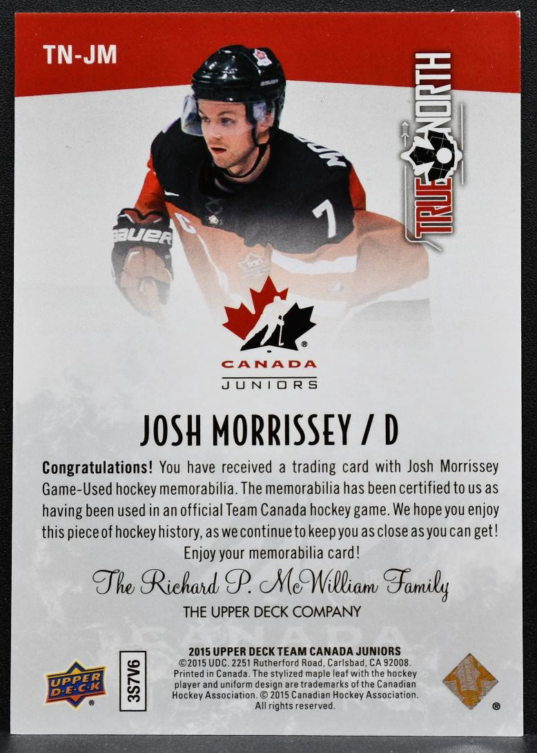 2015-16 UD Team Canada Juniors True North Josh Morrissey Canada Jersey 1106