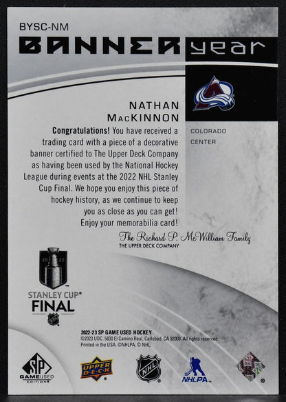 SP Game Used 22 NHL Stanley Cup Final Banner Year Relics MacKinnon Jersey 3070
