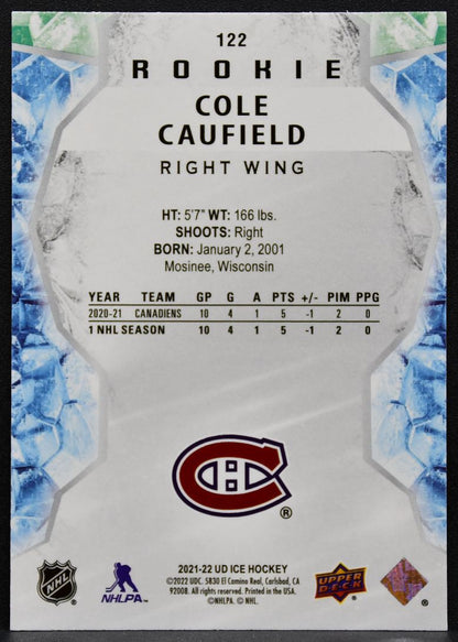 2021-22 Upper Deck Ice Rookie Green Cole Caufield 122 Montreal Canadiens RC 3998