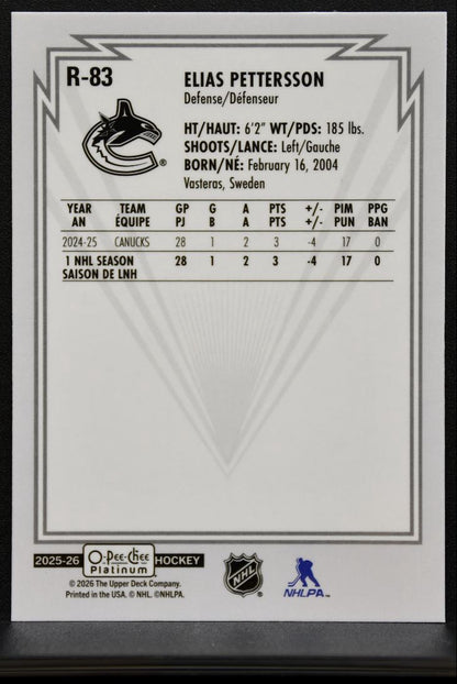 2025-26 O Pee Chee Platinum Rookie Retro Elias Pettersson R-83 Canucks RC 7634